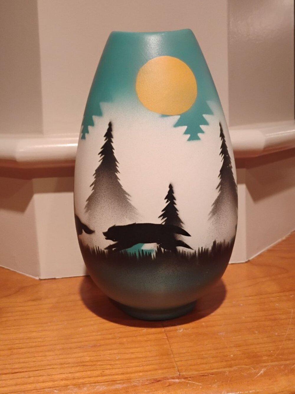 Signed Begay Navajo Vase Native American Pottery w/Painted Man Wolf Howling Moon - Picture 3 of 12